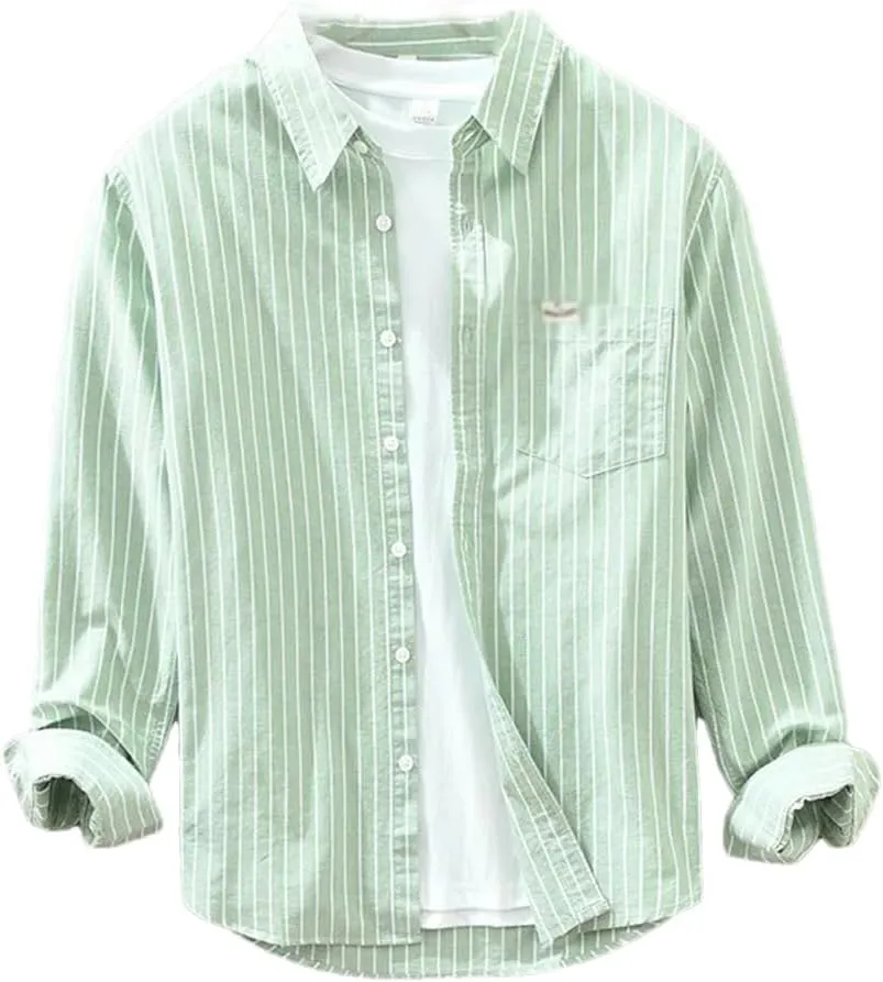 Literary Cotton Striped Versatile Casual Long-Sleeved Shirt Men's Thin Loose Shirt Cotton Thin Jacket