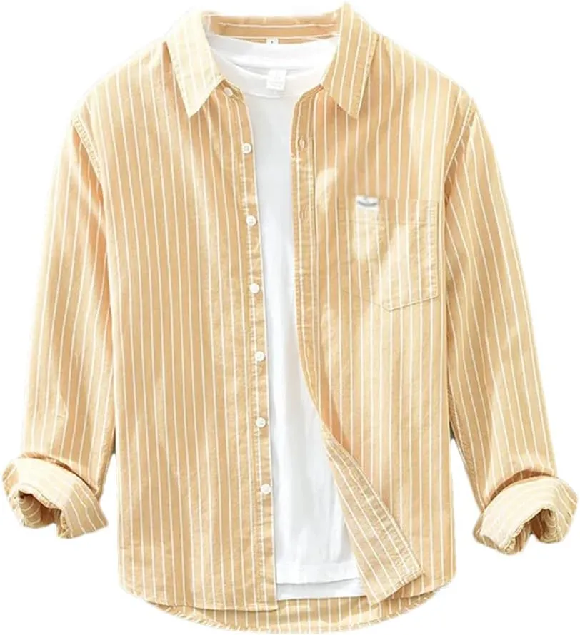 Literary Cotton Striped Versatile Casual Long-Sleeved Shirt Men's Thin Loose Shirt Cotton Thin Jacket