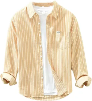Literary Cotton Striped Versatile Casual Long-Sleeved Shirt Men's Thin Loose Shirt Cotton Thin Jacket