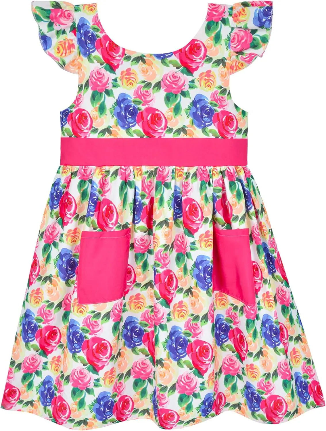 Little Toddler Girls Dress Flutter Sleeve Cute Mermaid Dinosaur Floral Summer Dresses Sundress with Pocket 2-7 Years