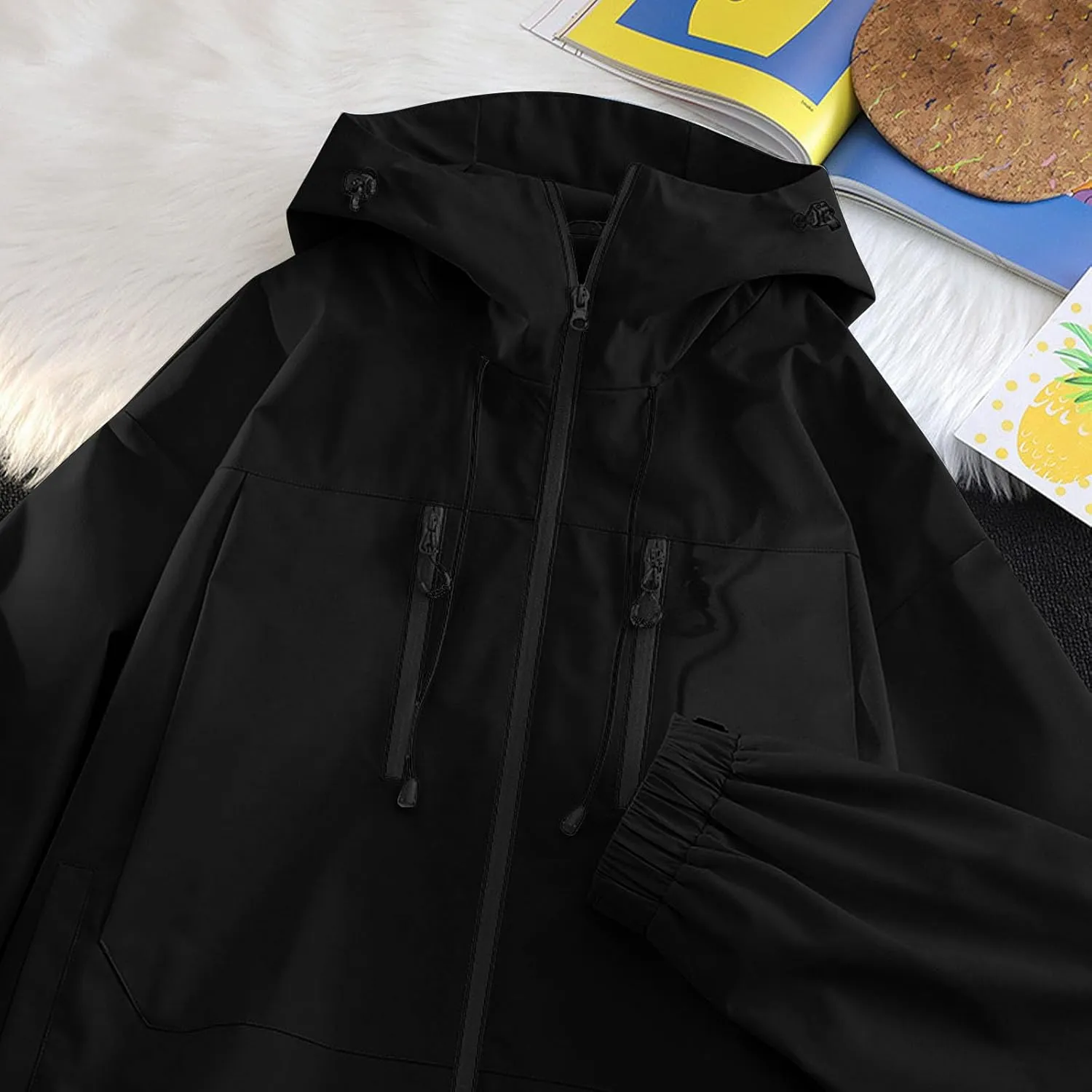 Lmdudan Women Rain Jacket Lightweight Waterproof Coat Hooded Jackets Lightweight Windbreaker Raincoat Outwear with Pockets