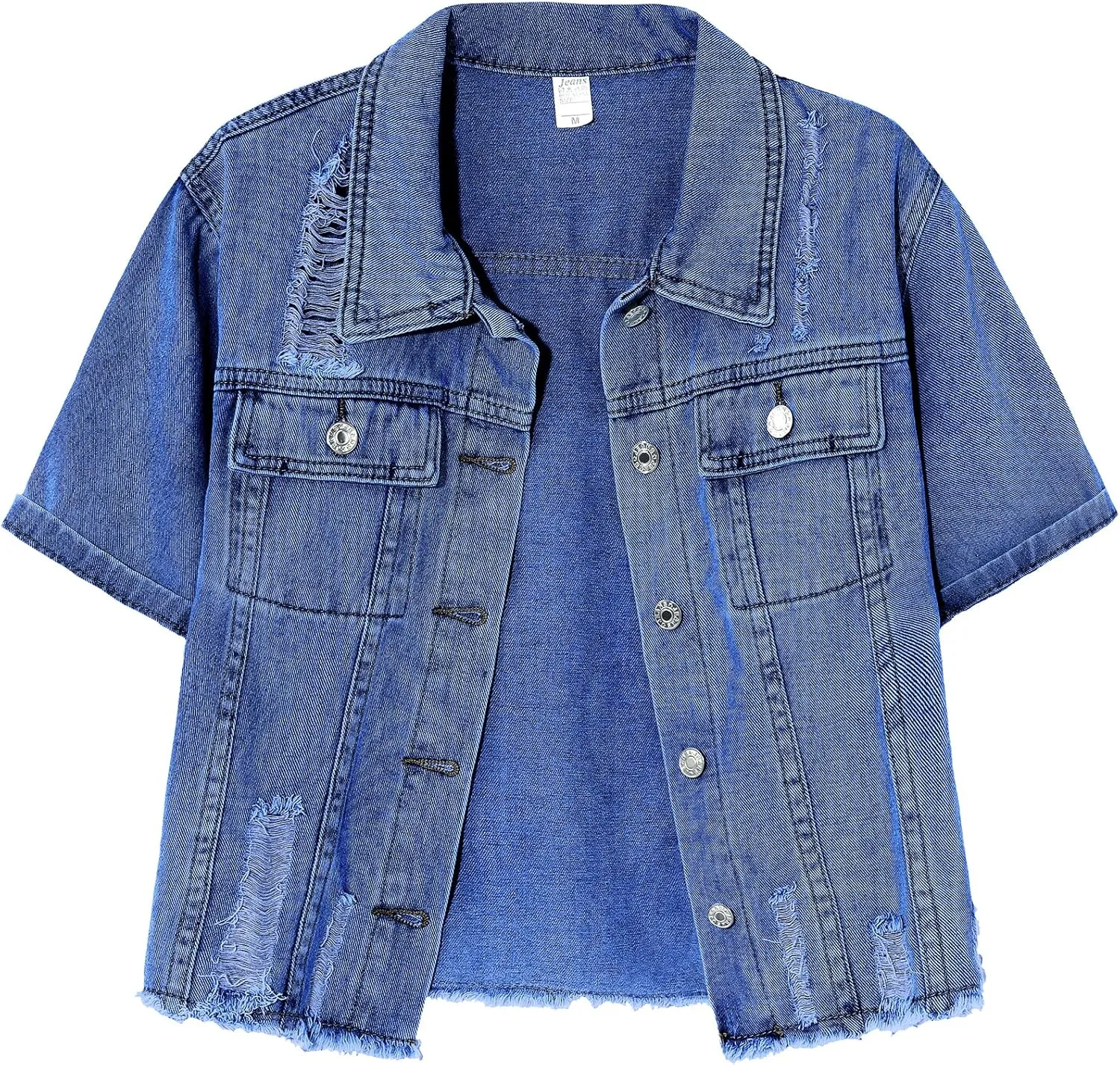 Locachy Women's Summer Short Sleeve Denim Jacket Casual Lapel Button Down Cropped Trucker Jean Jackets Coats