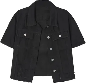 Locachy Women's Summer Short Sleeve Denim Jacket Casual Lapel Button Down Cropped Trucker Jean Jackets Coats