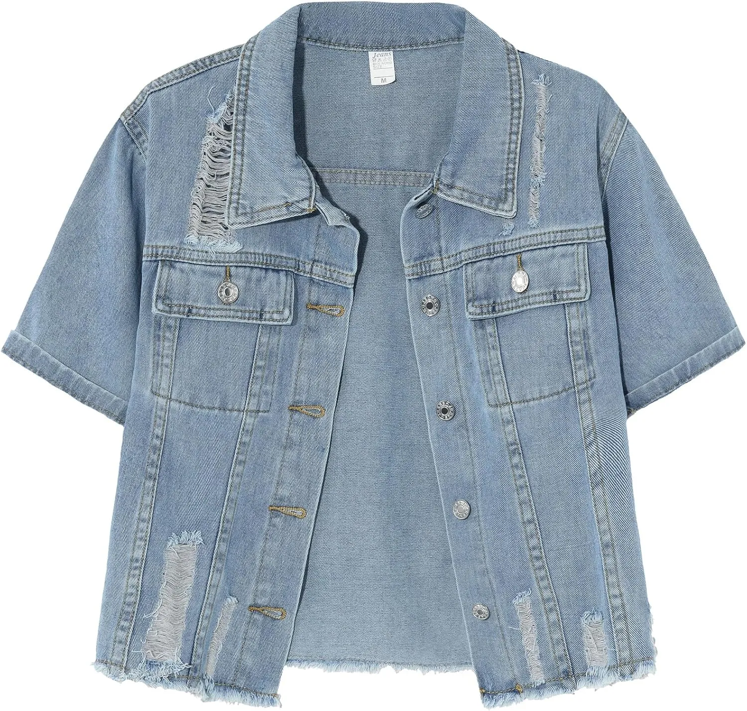 Locachy Women's Summer Short Sleeve Denim Jacket Casual Lapel Button Down Cropped Trucker Jean Jackets Coats