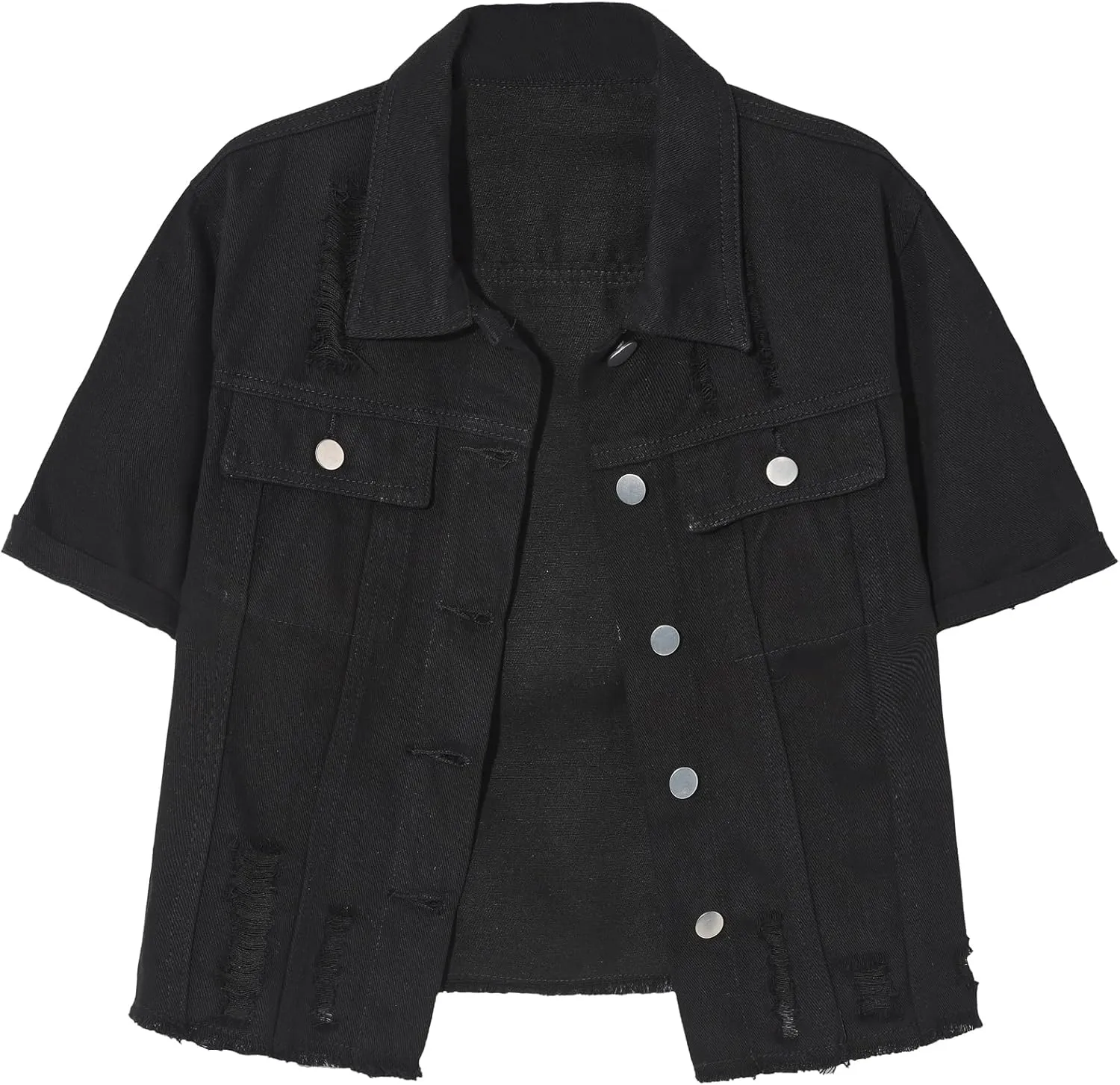 Locachy Women's Summer Short Sleeve Denim Jacket Casual Lapel Button Down Cropped Trucker Jean Jackets Coats