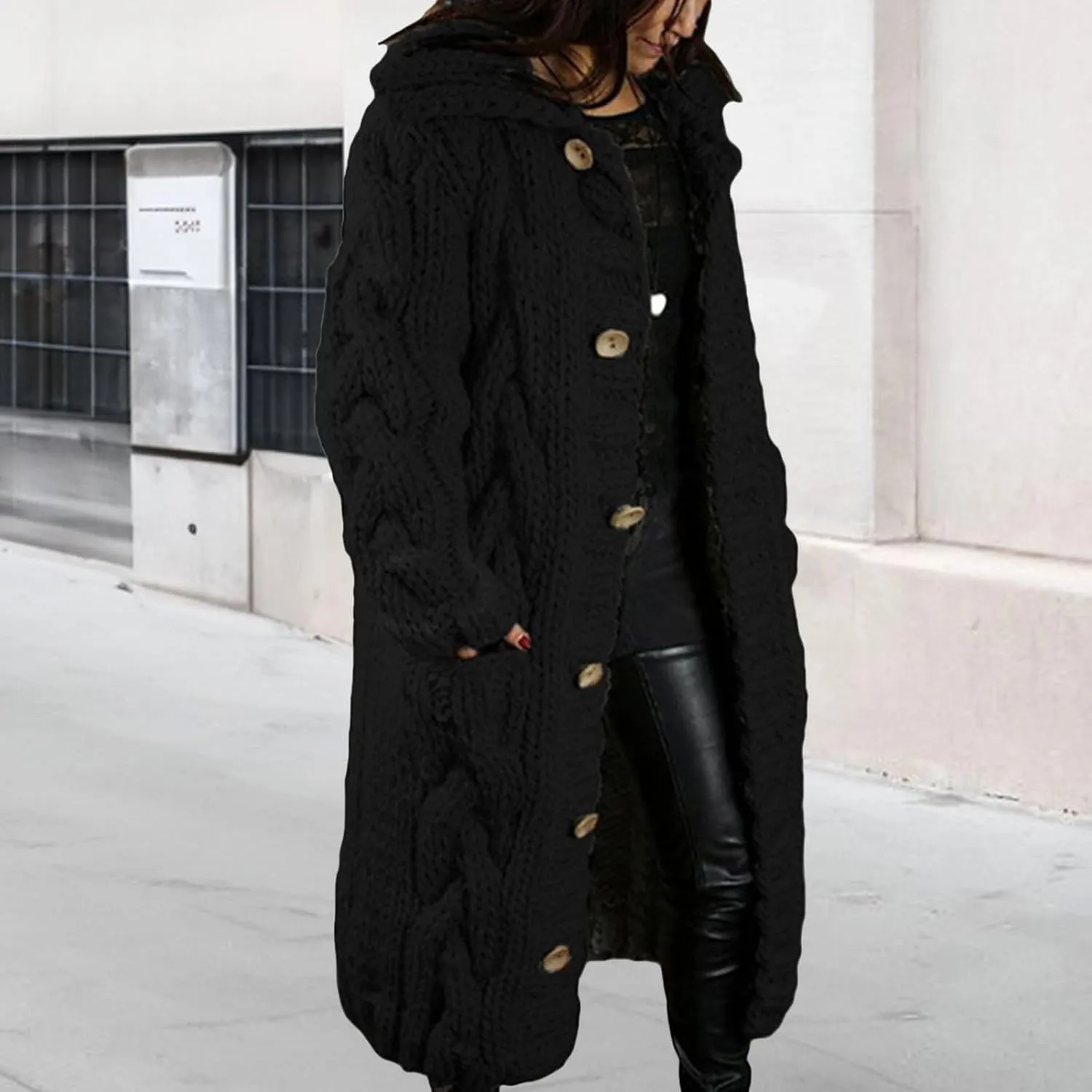 Long Cardigan Sweaters for Womens Fall Cable Knit Casual Coats Long Sleeve Button Open Front Winter Plus Size Sweater