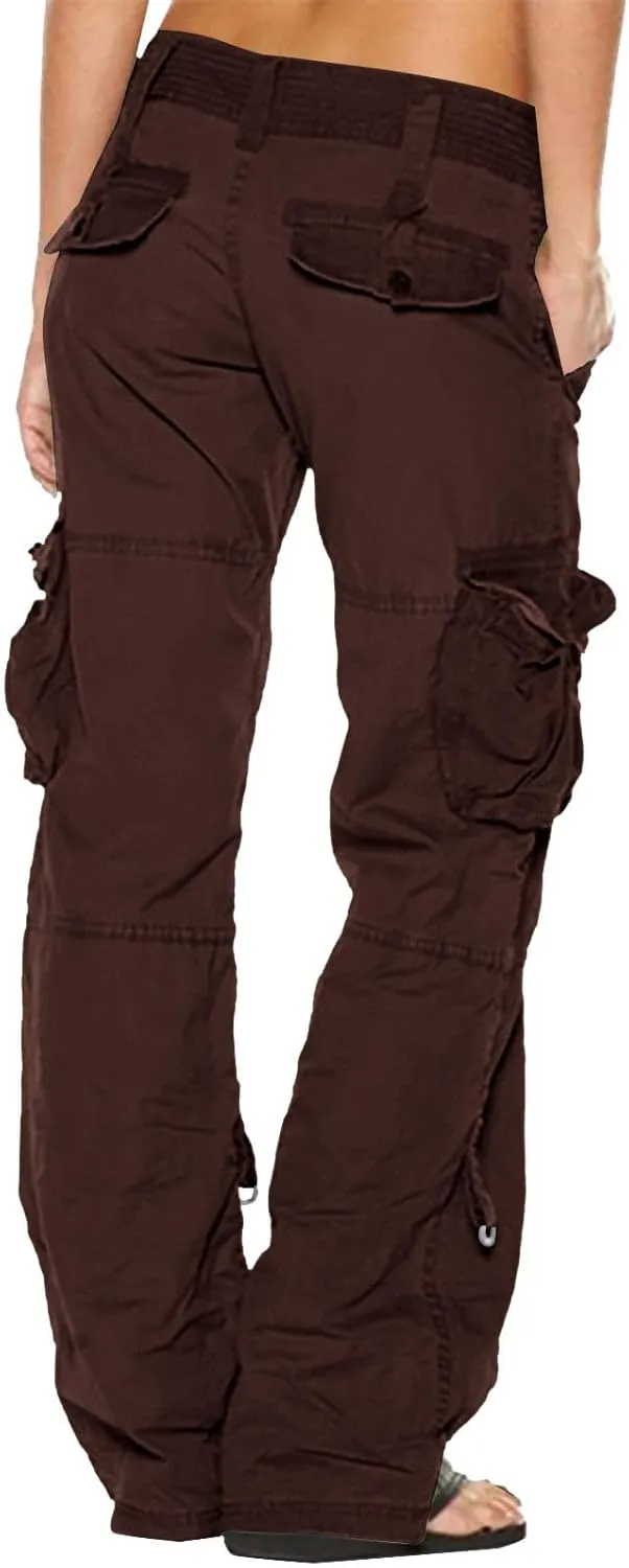 Low Rise Cargo Pants for Women Straight Wide Leg Combat Military Trousers Casual Comfy Workout Pants with Pockets
