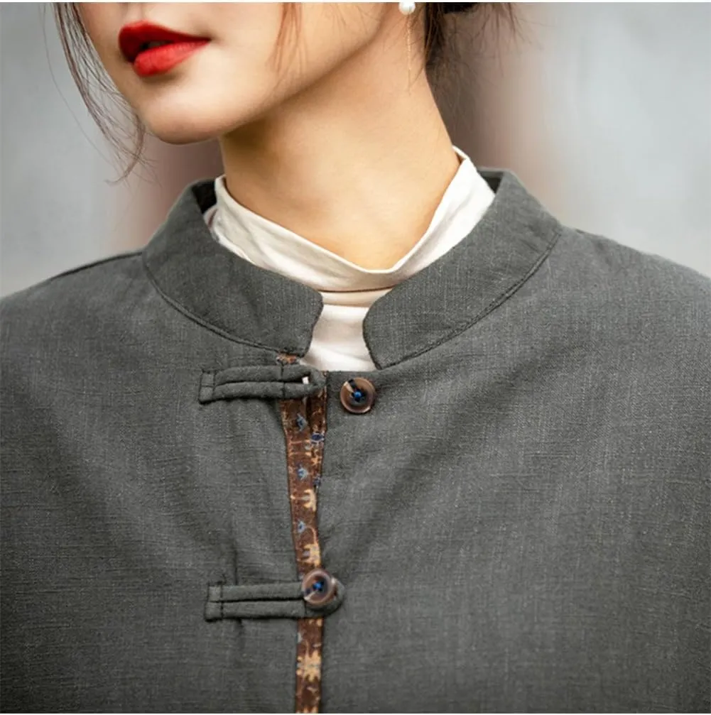 LUZU JUNU Women Short Quilted Jacket Coat Fall Winter Lightweight Button Down Cotton Padded Outwear Coat