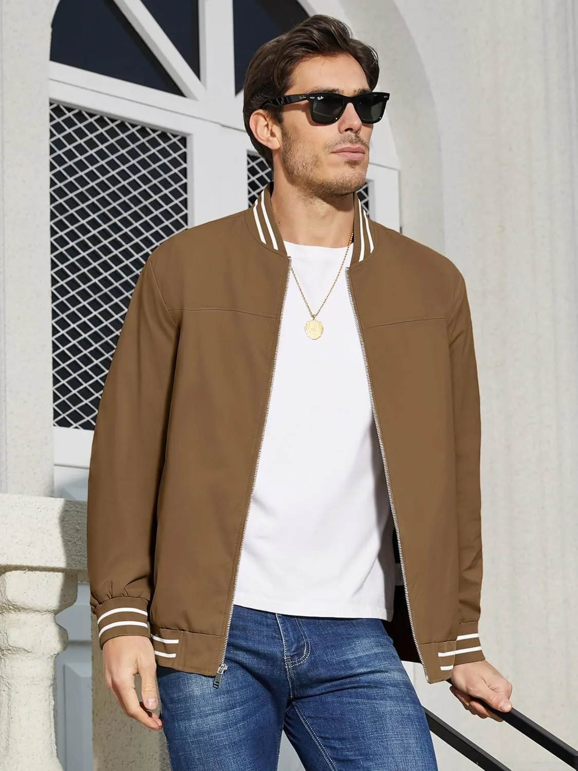 MAGCOMSEN Men's Jacket Lightweight Bomber Jacket Zip Up Windbreaker Casual Spring Fall Jackets with Pockets