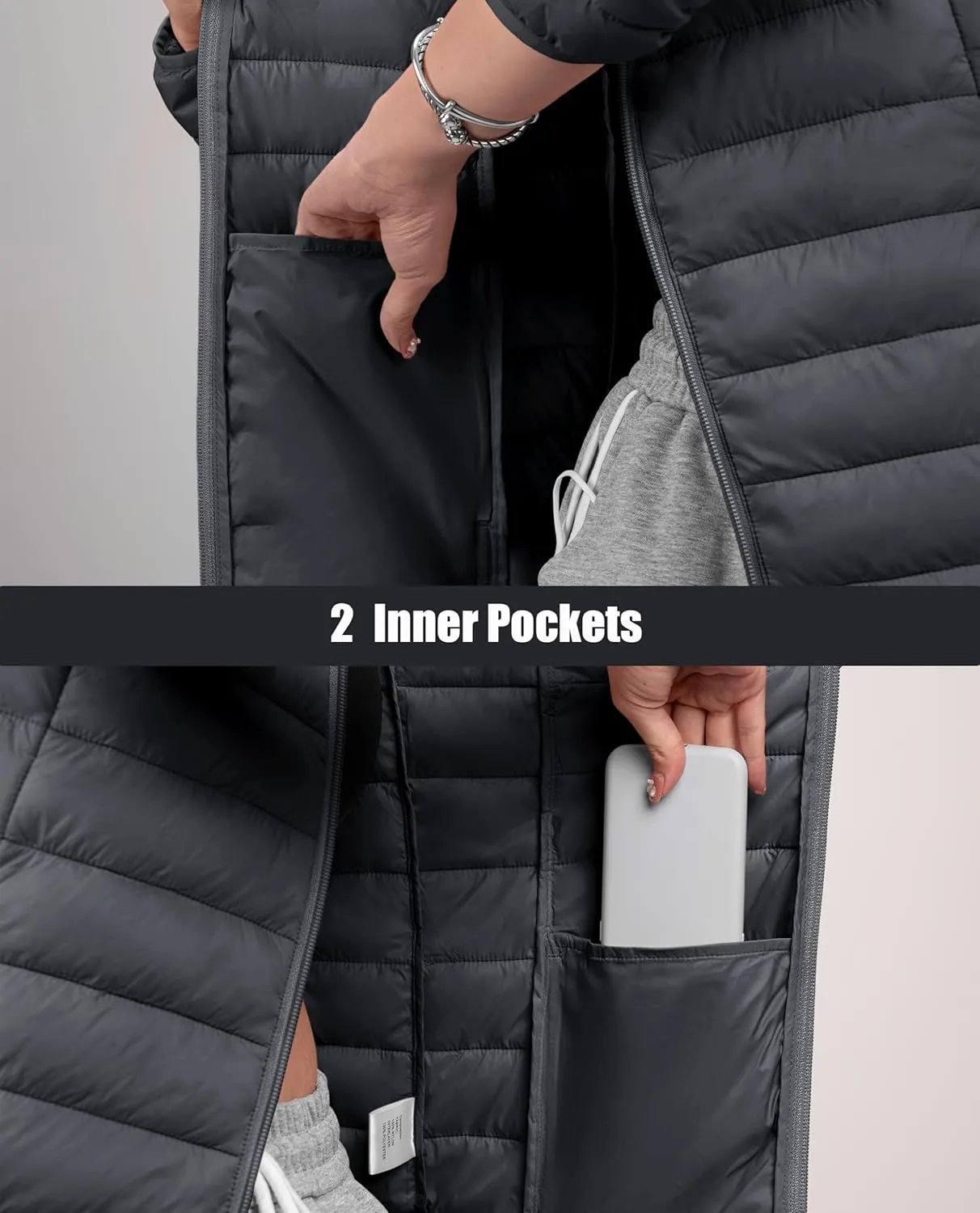MAGCOMSEN Women's Puffer Jacket Lightweight Quilted Padded 4 Pockets Zip-up Stand-collar Winter Fleece Coat