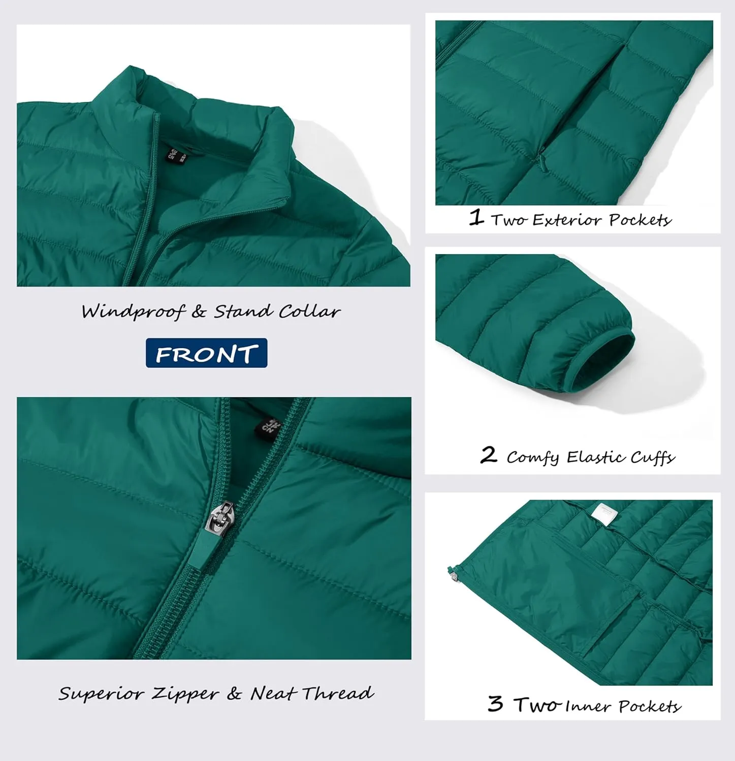MAGCOMSEN Women's Puffer Jacket Lightweight Quilted Padded 4 Pockets Zip-up Stand-collar Winter Fleece Coat