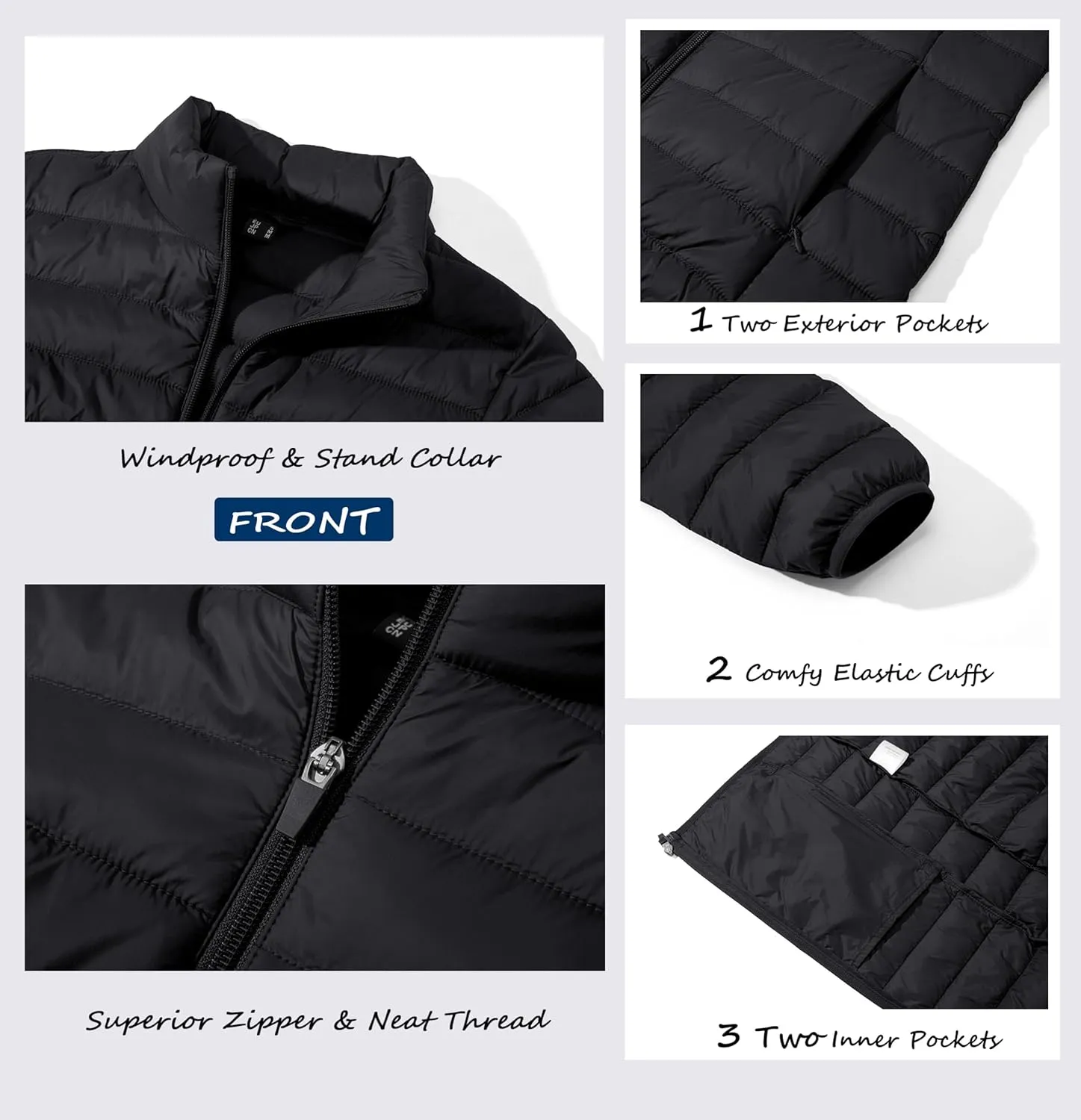 MAGCOMSEN Women's Puffer Jacket Lightweight Quilted Padded 4 Pockets Zip-up Stand-collar Winter Fleece Coat