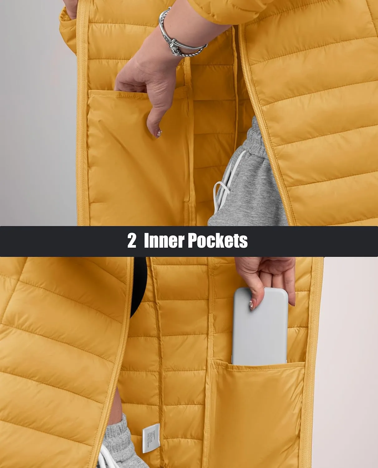MAGCOMSEN Women's Puffer Jacket Lightweight Quilted Padded 4 Pockets Zip-up Stand-collar Winter Fleece Coat