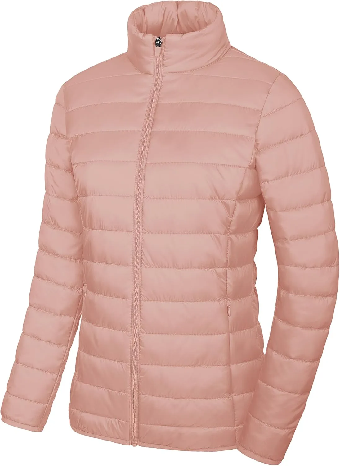 MAGCOMSEN Women's Puffer Jacket Lightweight Quilted Padded 4 Pockets Zip-up Stand-collar Winter Fleece Coat