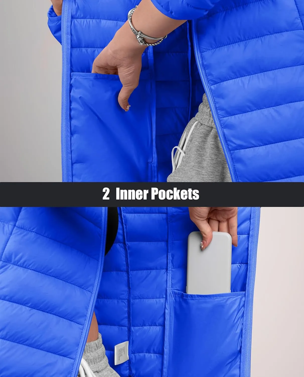 MAGCOMSEN Women's Puffer Jacket Lightweight Quilted Padded 4 Pockets Zip-up Stand-collar Winter Fleece Coat