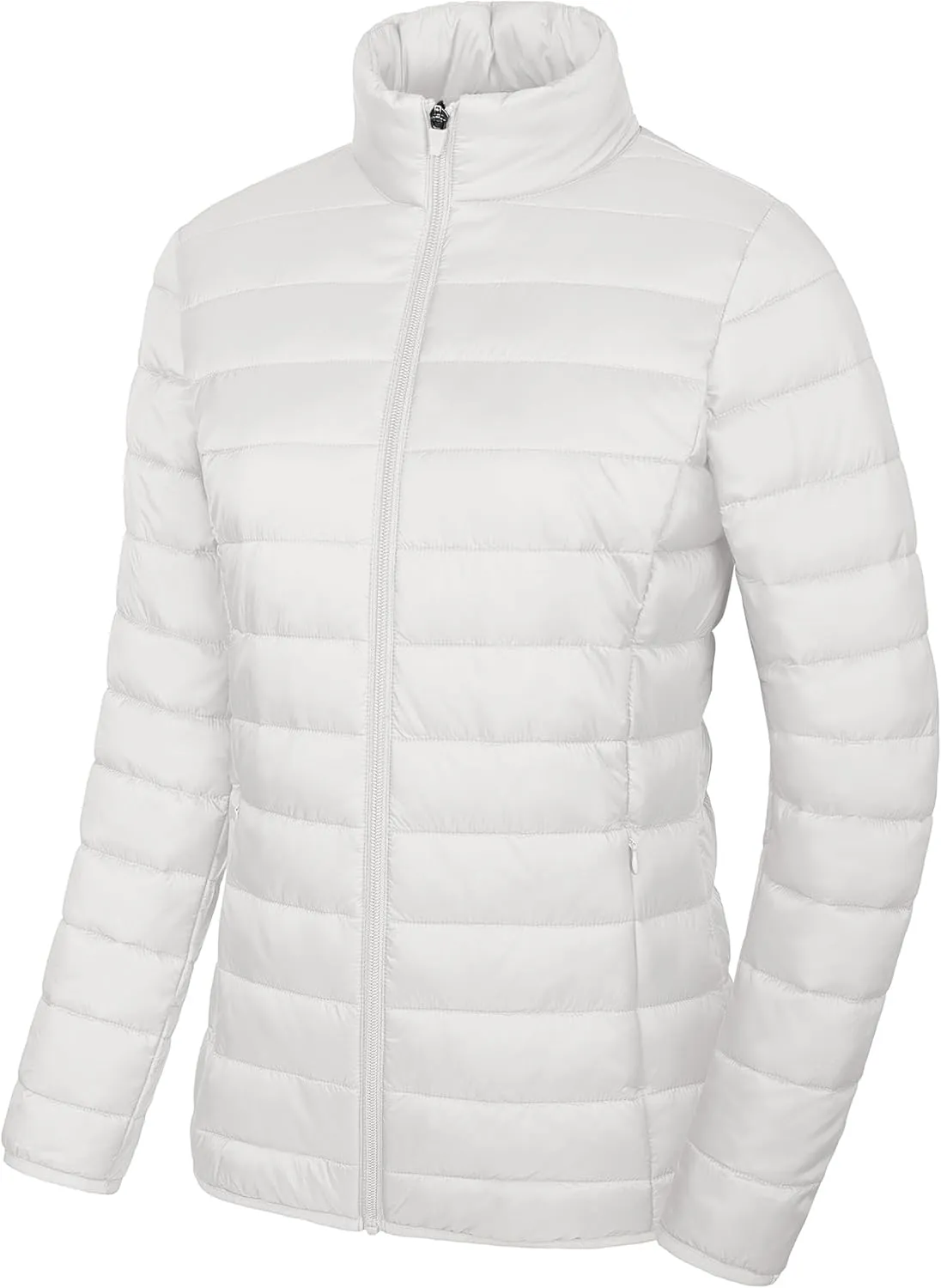 MAGCOMSEN Women's Puffer Jacket Lightweight Quilted Padded 4 Pockets Zip-up Stand-collar Winter Fleece Coat