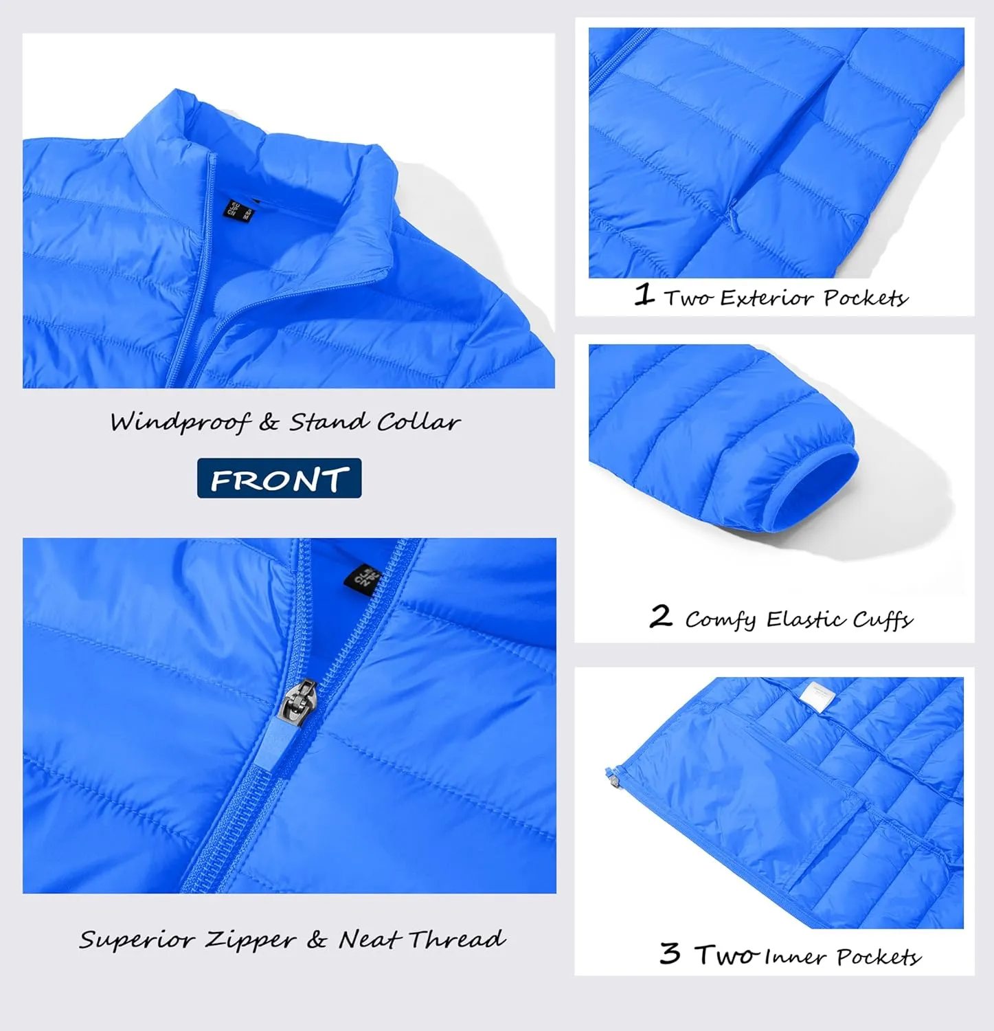MAGCOMSEN Women's Puffer Jacket Lightweight Quilted Padded 4 Pockets Zip-up Stand-collar Winter Fleece Coat
