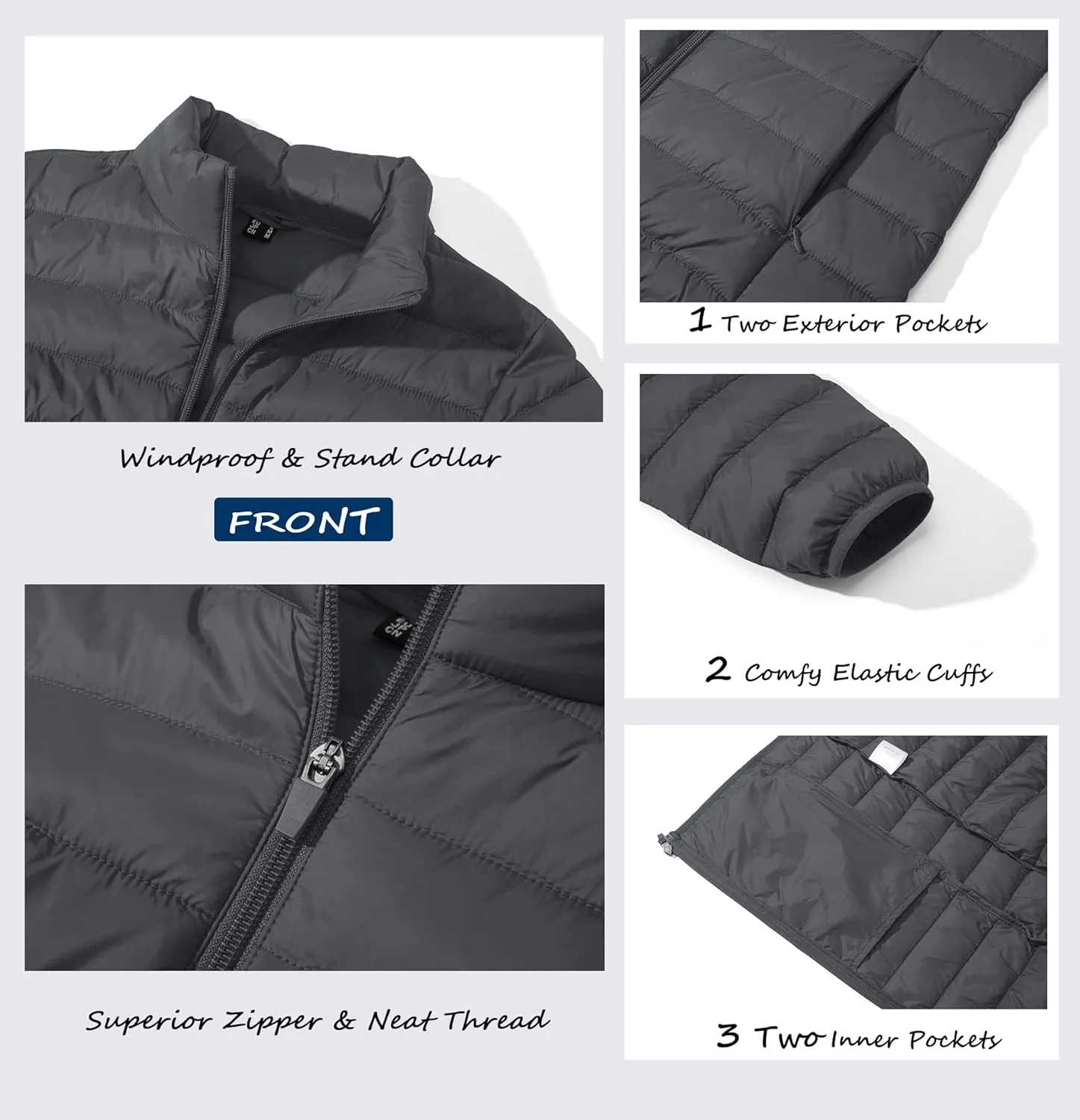 MAGCOMSEN Women's Puffer Jacket Lightweight Quilted Padded 4 Pockets Zip-up Stand-collar Winter Fleece Coat