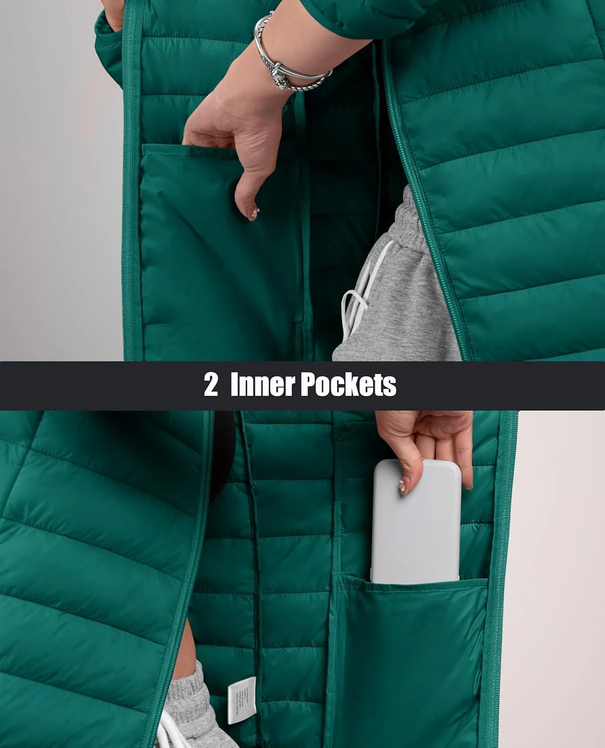 MAGCOMSEN Women's Puffer Jacket Lightweight Quilted Padded 4 Pockets Zip-up Stand-collar Winter Fleece Coat