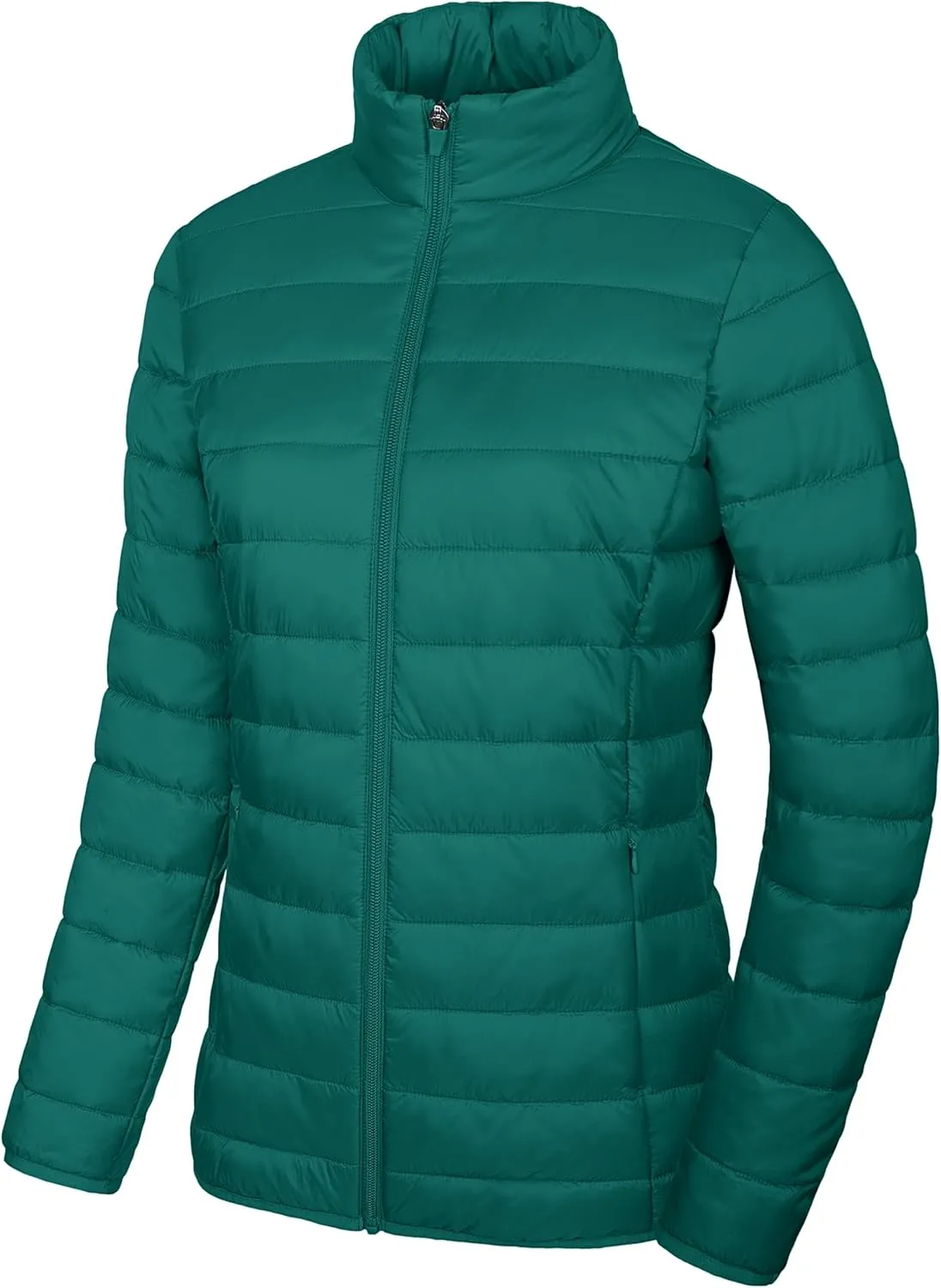 MAGCOMSEN Women's Puffer Jacket Lightweight Quilted Padded 4 Pockets Zip-up Stand-collar Winter Fleece Coat