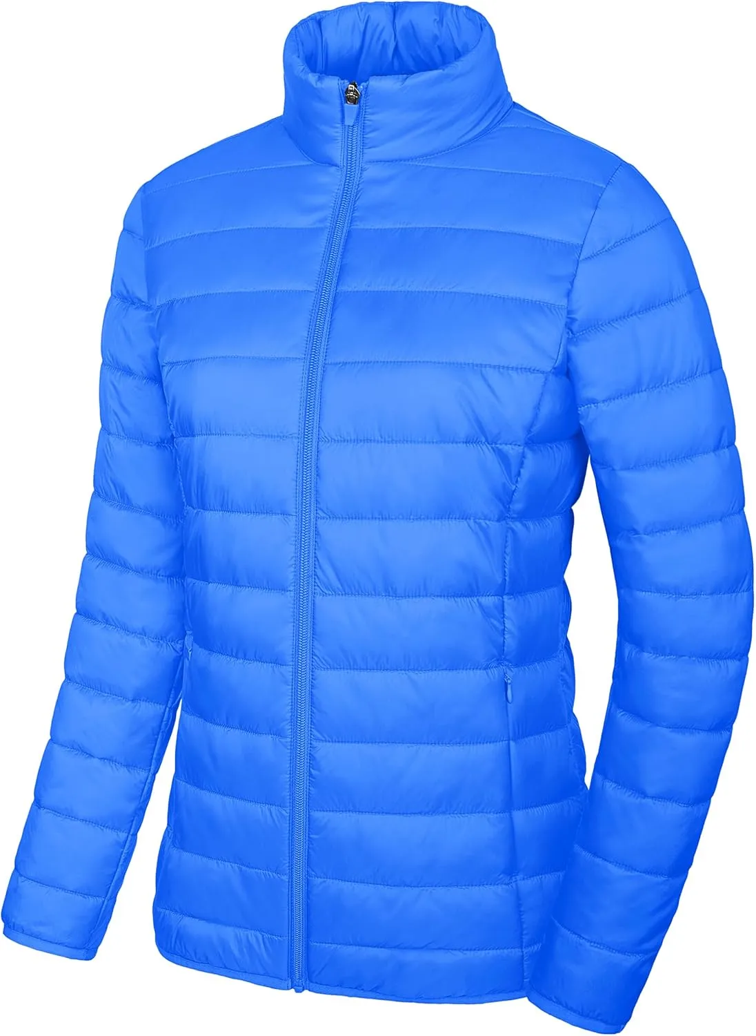 MAGCOMSEN Women's Puffer Jacket Lightweight Quilted Padded 4 Pockets Zip-up Stand-collar Winter Fleece Coat