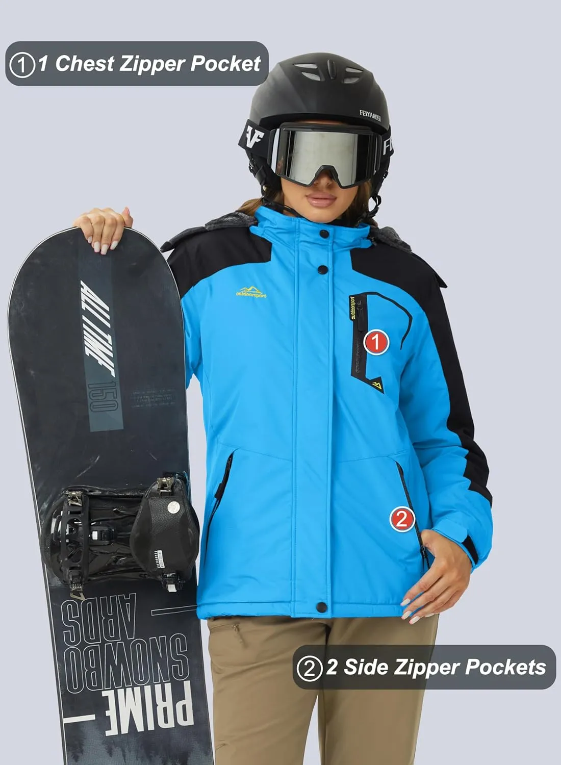 MAGCOMSEN Women's Ski Jacket Waterproof Insulated Snow Jacket Warm Windproof Winter Coats with Hood Fleece Lined Jacket