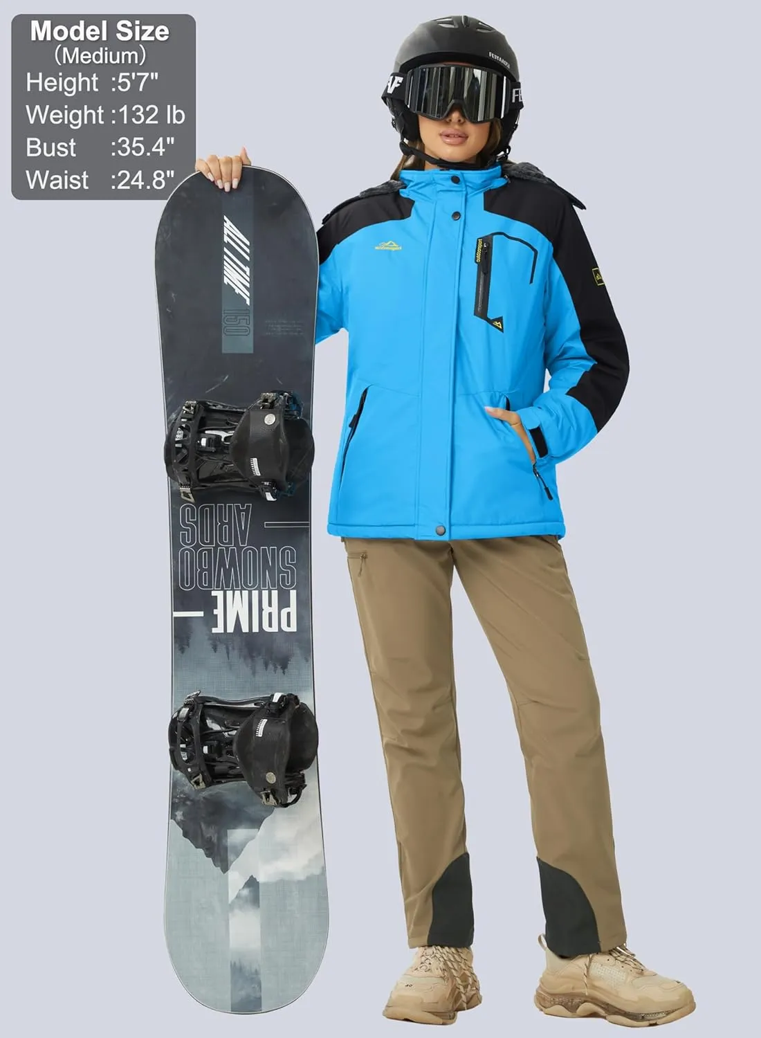 MAGCOMSEN Women's Ski Jacket Waterproof Insulated Snow Jacket Warm Windproof Winter Coats with Hood Fleece Lined Jacket