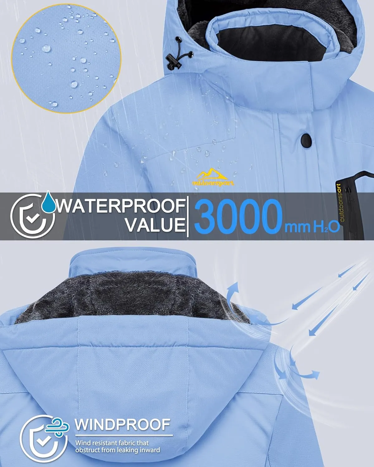 MAGCOMSEN Women's Ski Jacket Waterproof Insulated Snow Jacket Warm Windproof Winter Coats with Hood Fleece Lined Jacket