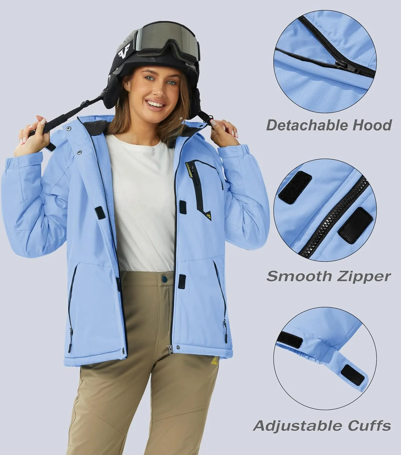 MAGCOMSEN Women's Ski Jacket Waterproof Insulated Snow Jacket Warm Windproof Winter Coats with Hood Fleece Lined Jacket