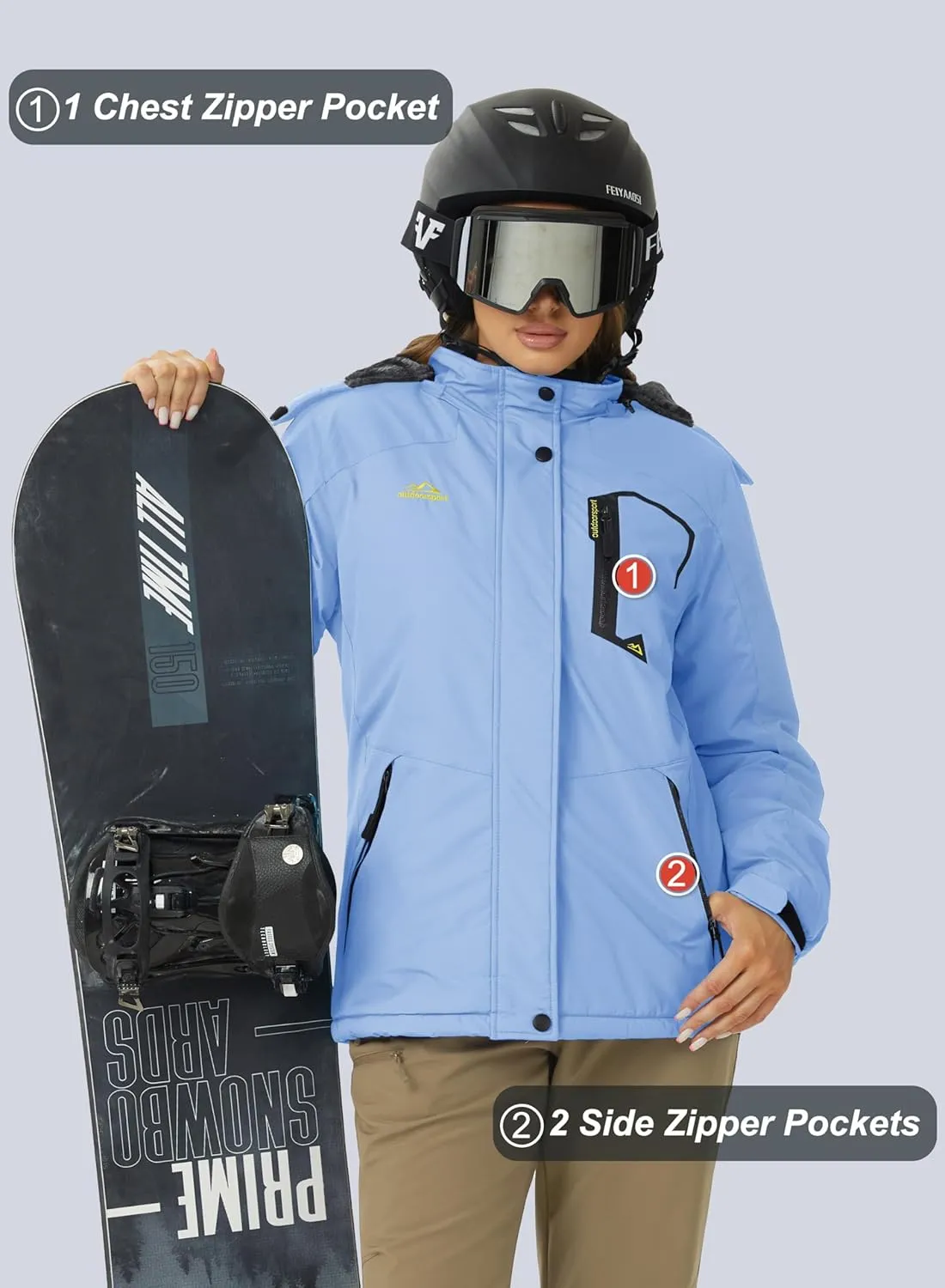 MAGCOMSEN Women's Ski Jacket Waterproof Insulated Snow Jacket Warm Windproof Winter Coats with Hood Fleece Lined Jacket