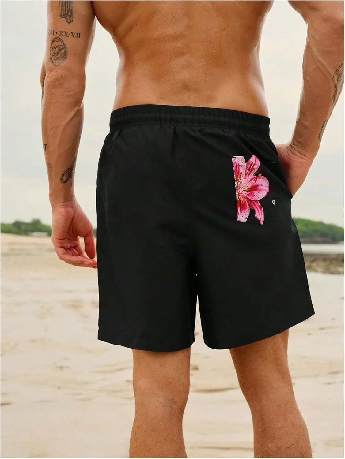 MakeMeChic Men's Swim Trunks Floral Swim Shorts Beach Board Shorts Swimwear