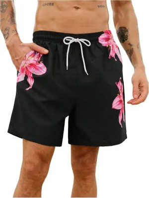 MakeMeChic Men's Swim Trunks Floral Swim Shorts Beach Board Shorts Swimwear