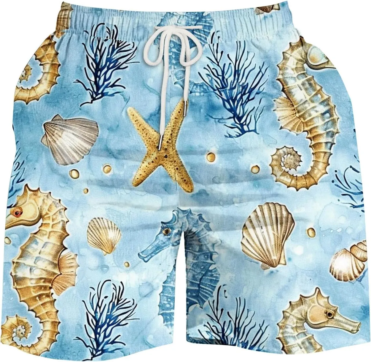 Man Man Fashion Casual Breathable Mesh Printed Beach Shorts Beach Pants Pants White Beach Shorts Drawstring Elastic