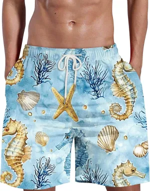 Man Man Fashion Casual Breathable Mesh Printed Beach Shorts Beach Pants Pants White Beach Shorts Drawstring Elastic