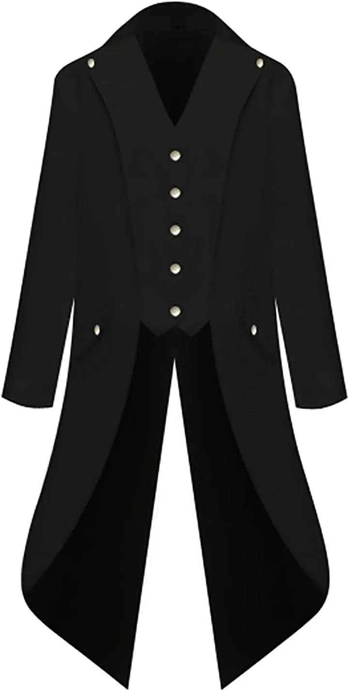 Mans Steampunk Trench Coat Medieval Victorian Gothic Stand Collar Long Coat Tailcoat Jacket Oversized Jackets
