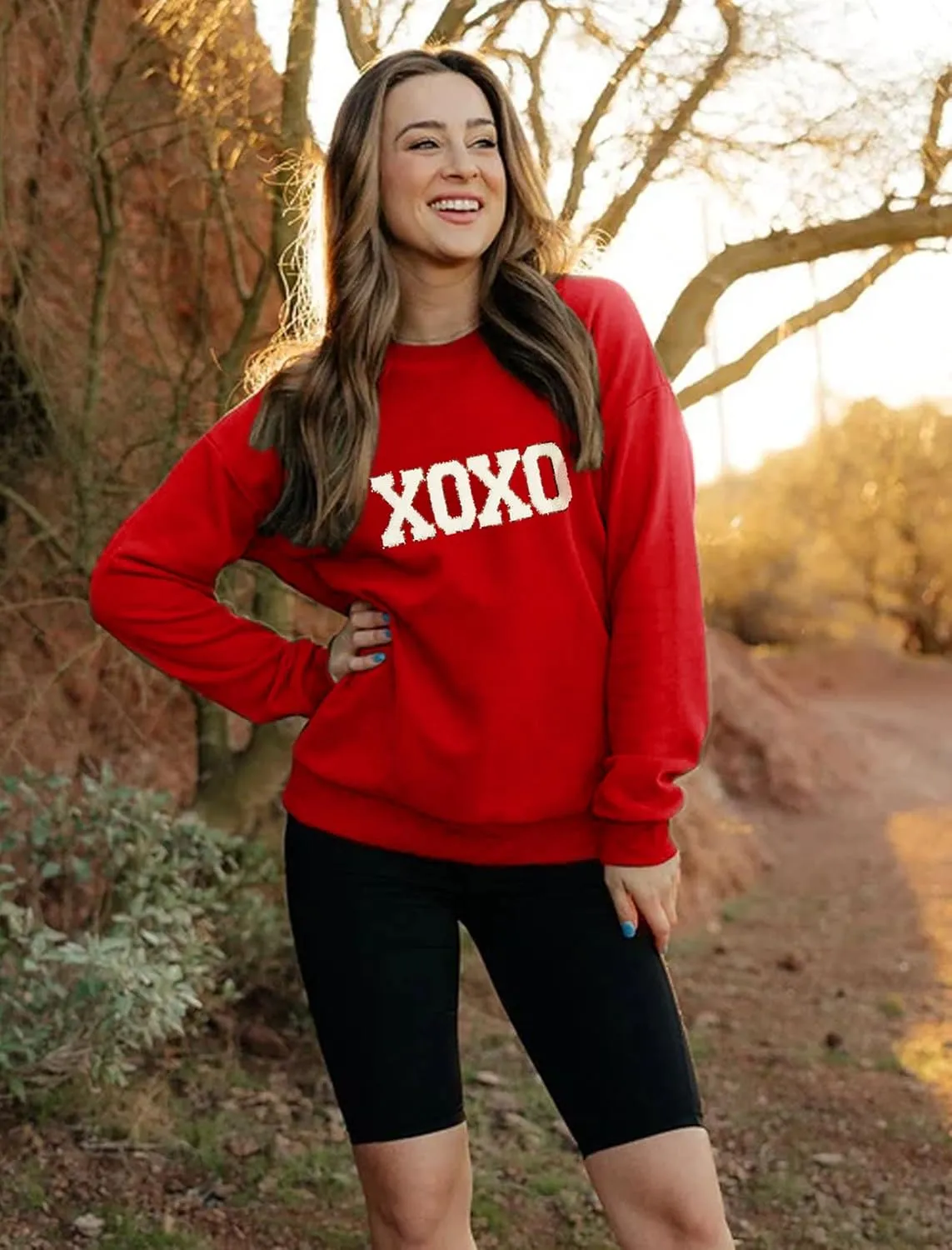 MAPICK Valentine Sweatshirts for Women Funny Letter Printed Chenille Patch Pullover Sweaters Long Sleeve Oversized Tops
