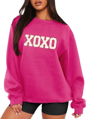 MAPICK Valentine Sweatshirts for Women Funny Letter Printed Chenille Patch Pullover Sweaters Long Sleeve Oversized Tops