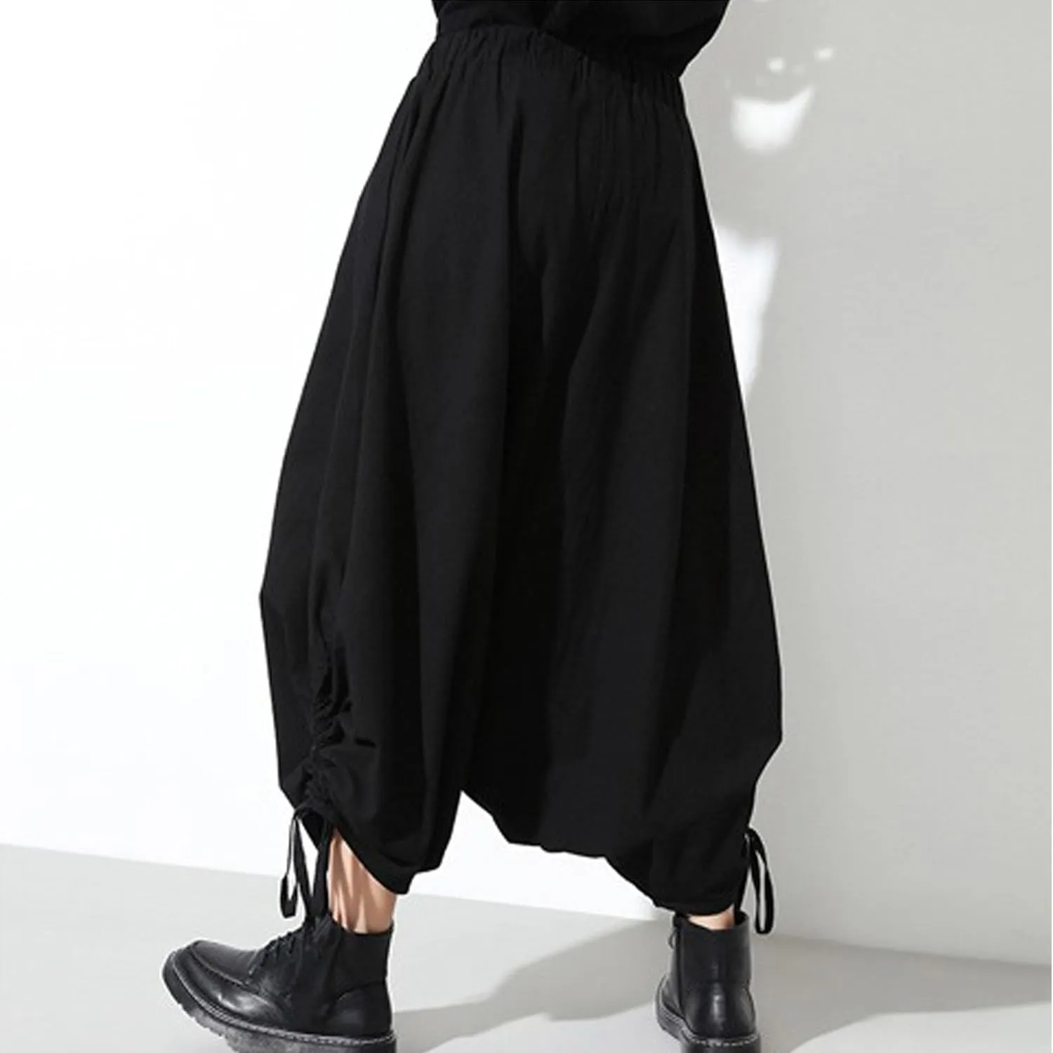 MEINVQIAOTI Strapped Baggy Womens Black Cargo Pants High Waist Casual Goth Leggings Womens Harem Pants