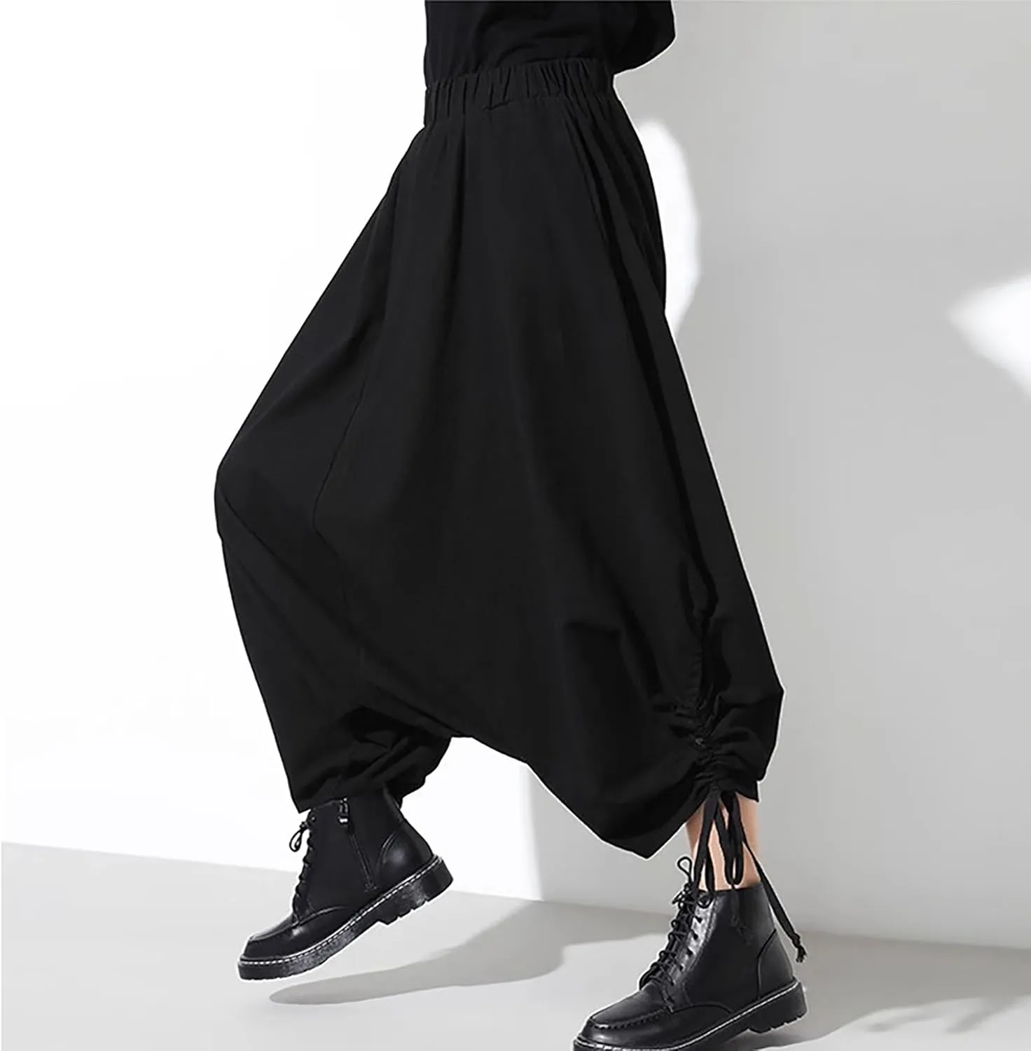 MEINVQIAOTI Strapped Baggy Womens Black Cargo Pants High Waist Casual Goth Leggings Womens Harem Pants