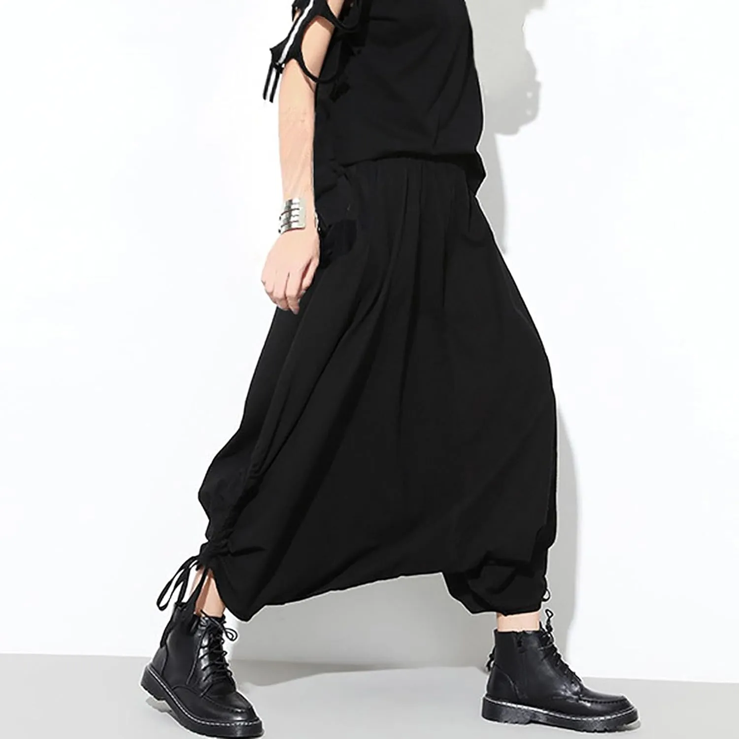 MEINVQIAOTI Strapped Baggy Womens Black Cargo Pants High Waist Casual Goth Leggings Womens Harem Pants