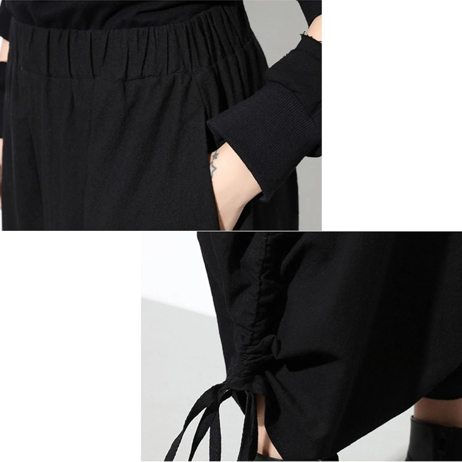 MEINVQIAOTI Strapped Baggy Womens Black Cargo Pants High Waist Casual Goth Leggings Womens Harem Pants