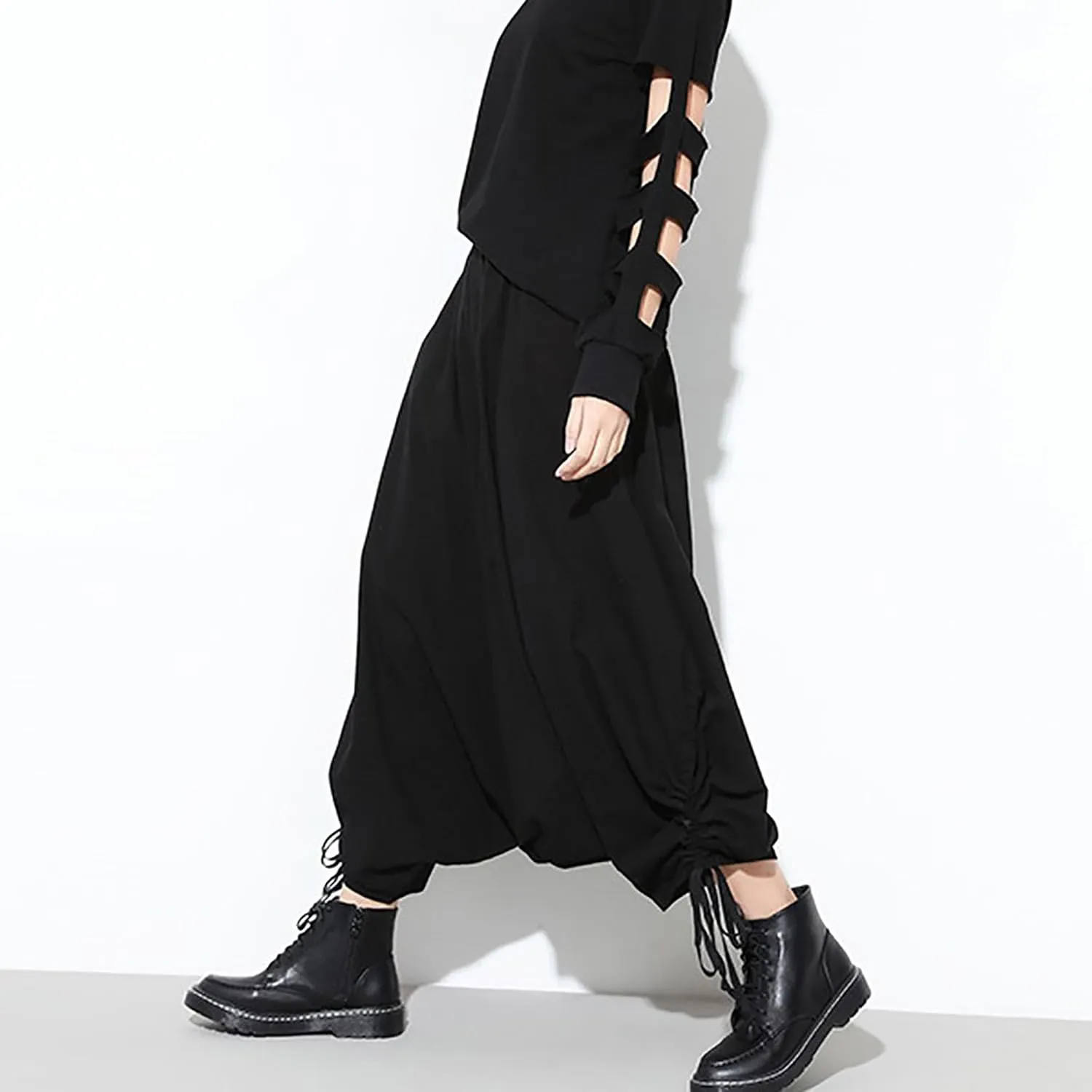 MEINVQIAOTI Strapped Baggy Womens Black Cargo Pants High Waist Casual Goth Leggings Womens Harem Pants