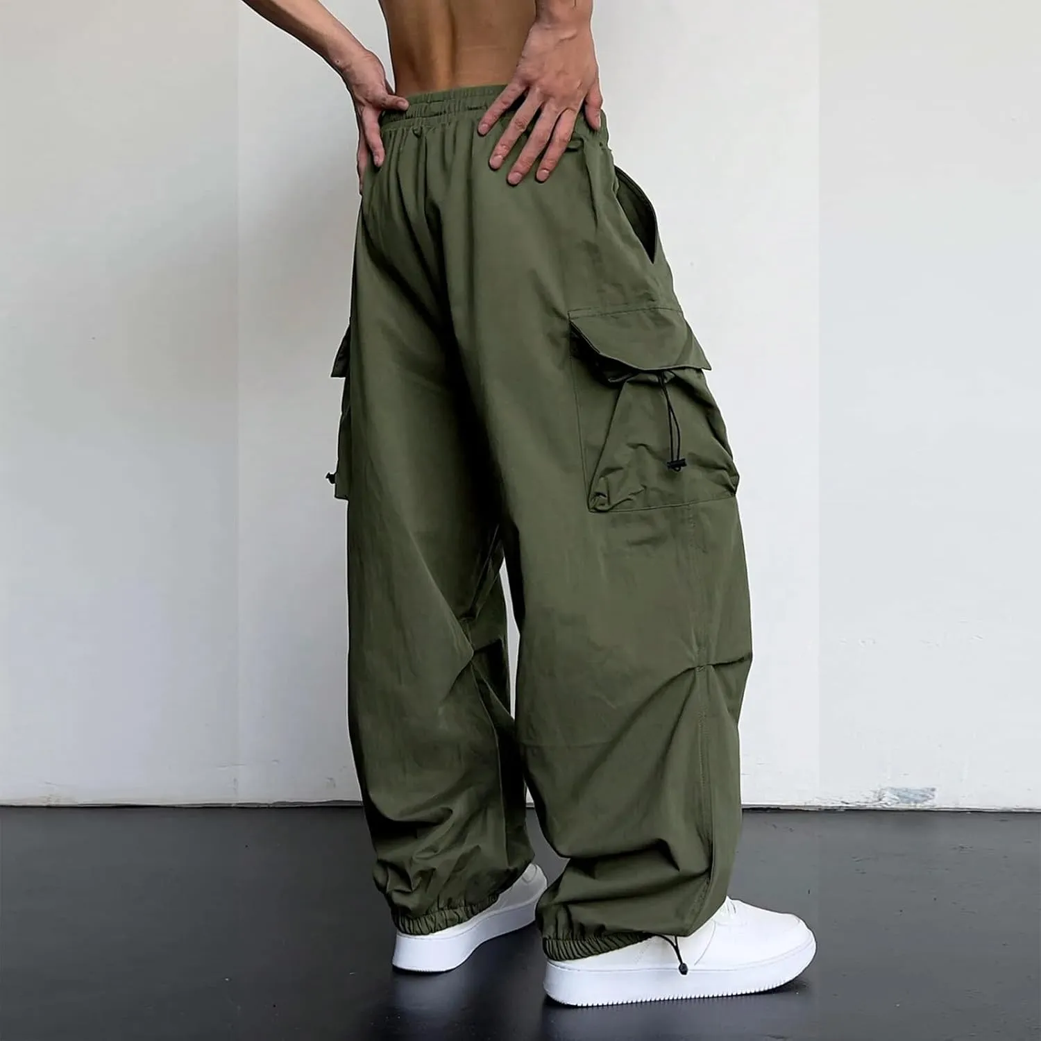 Men Baggy Cargo Pants Trendy Casual Parachute Pants Loose Harem Joggers Streetwear Drawstring Sweatpants with Pocket