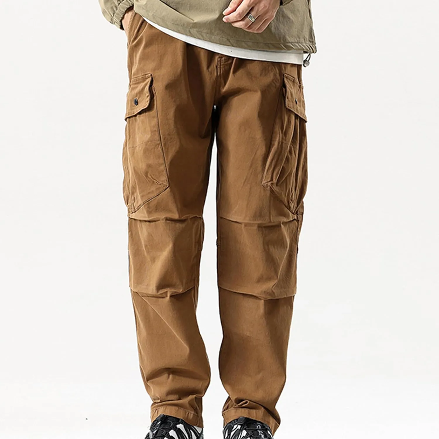 Men Cargo Pants Casual Elastic Waist Pants Loose Fit Jogger Pants Outdoor Hiking Pants Athletic Gym Pants