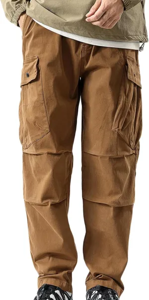 Men Cargo Pants Casual Elastic Waist Pants Loose Fit Jogger Pants Outdoor Hiking Pants Athletic Gym Pants