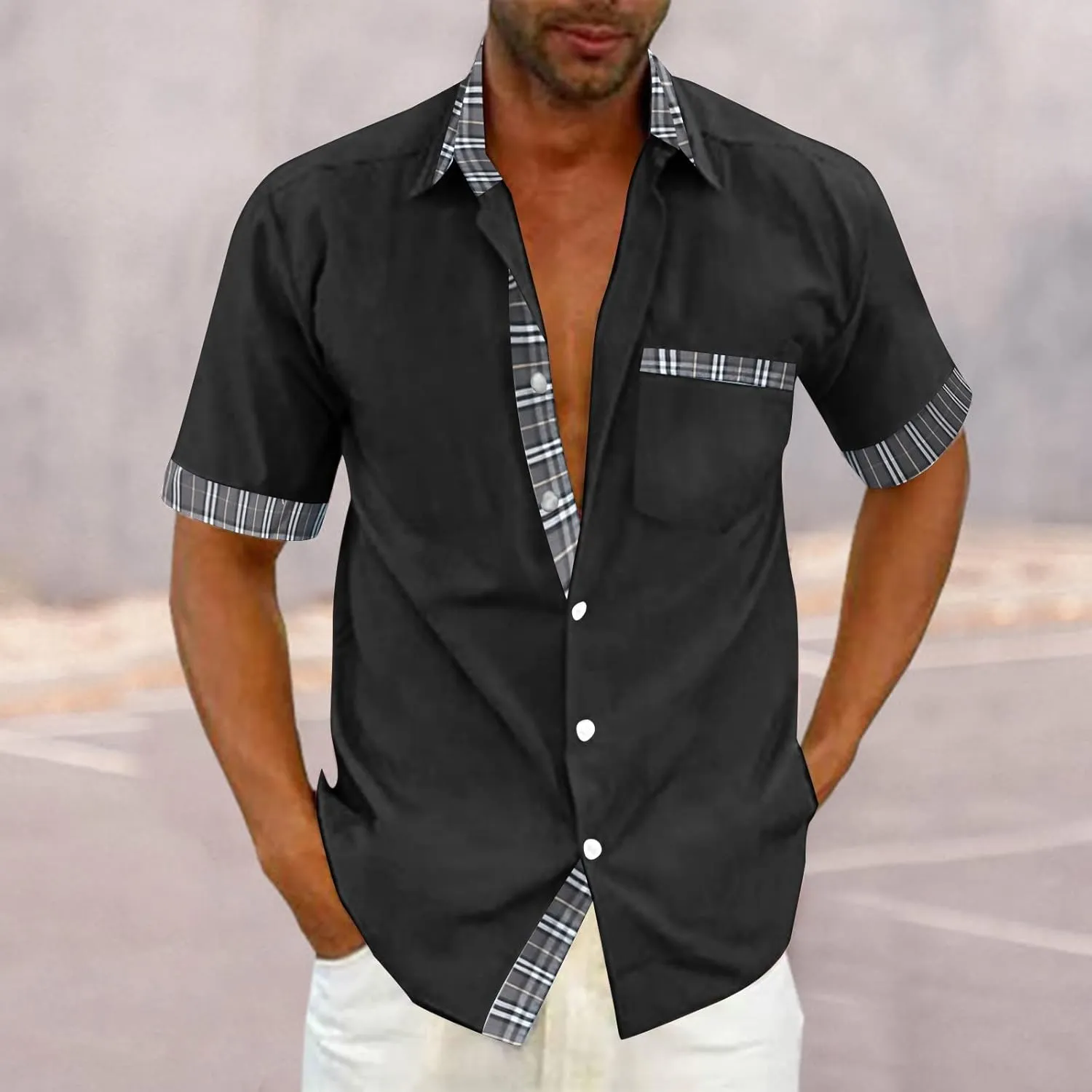 Men Linen Cuban Guayabera Shirt Short Sleeve Button Down Striped Shirts Casual 2025 Summer Beach Tops with Pockets