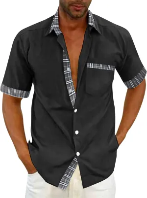 Men Linen Cuban Guayabera Shirt Short Sleeve Button Down Striped Shirts Casual 2025 Summer Beach Tops with Pockets