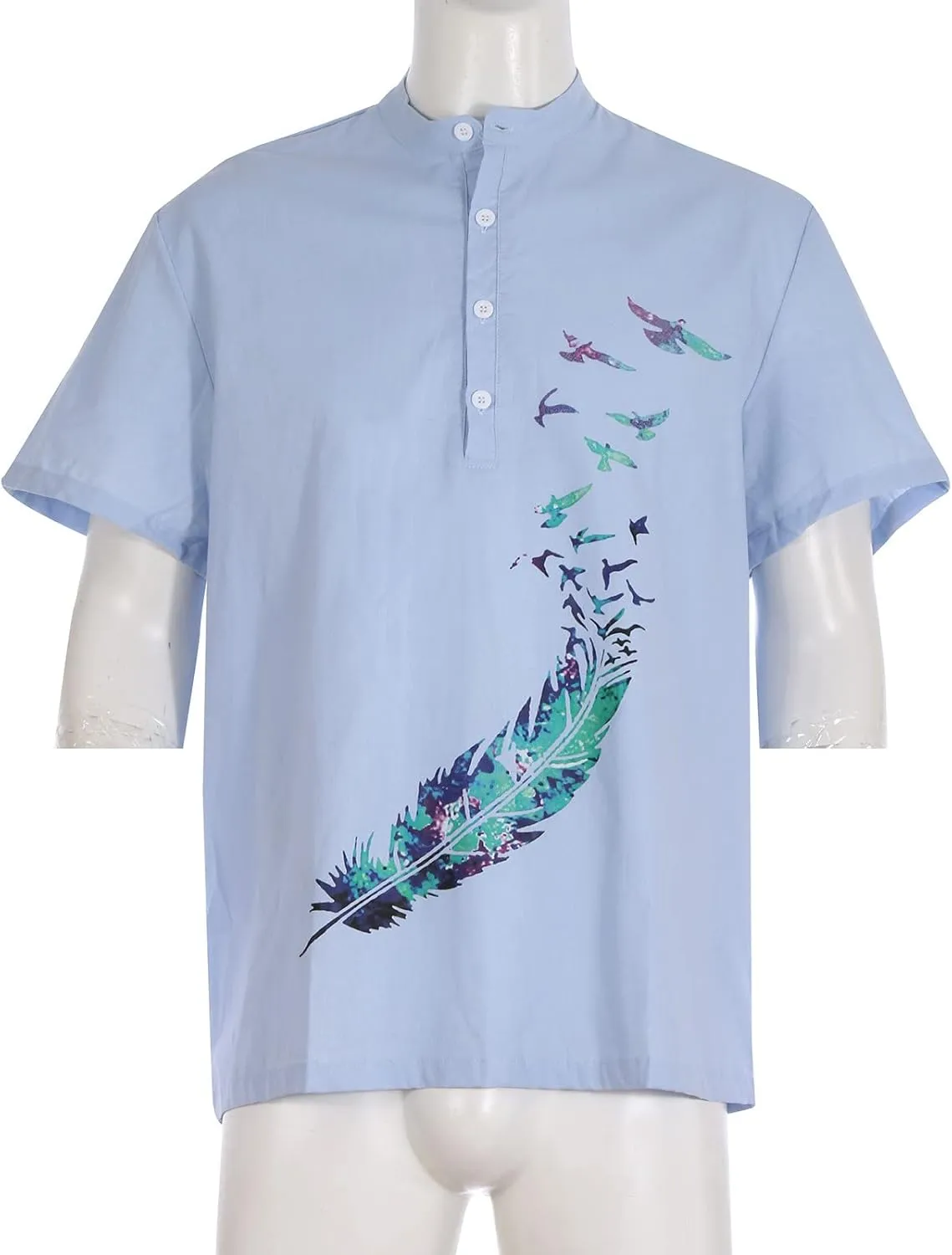 Mens Beach Linen Shirts Short Sleeve Trendy Graphic Printed Button Tees Shirt Crewneck Comfy Cotton Blouses Tops
