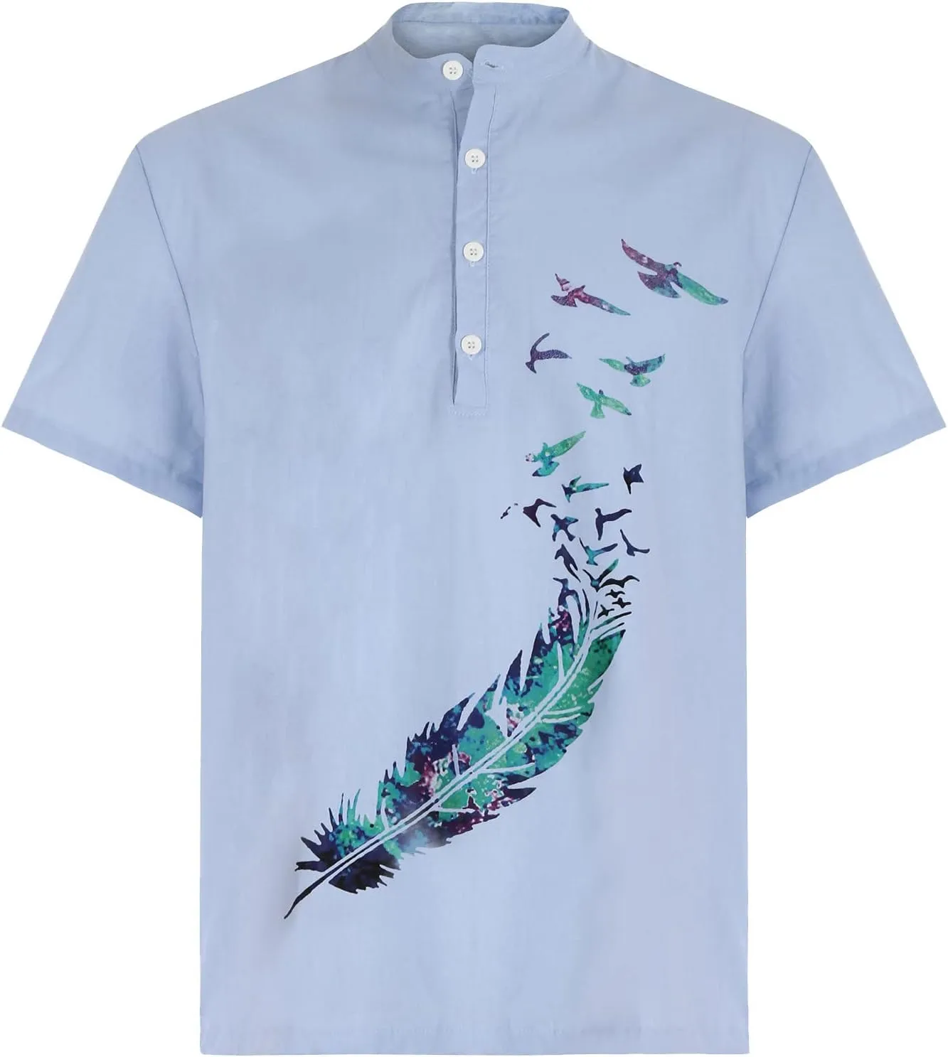 Mens Beach Linen Shirts Short Sleeve Trendy Graphic Printed Button Tees Shirt Crewneck Comfy Cotton Blouses Tops