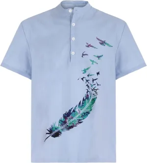 Mens Beach Linen Shirts Short Sleeve Trendy Graphic Printed Button Tees Shirt Crewneck Comfy Cotton Blouses Tops
